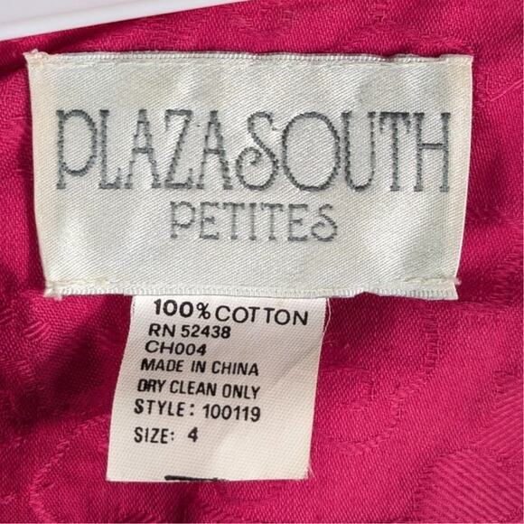 Plaza South Petites Size 4 Pink Jacquard Cotton Blazer Jacket Skirt Set Vintage - Picture 2 of 7